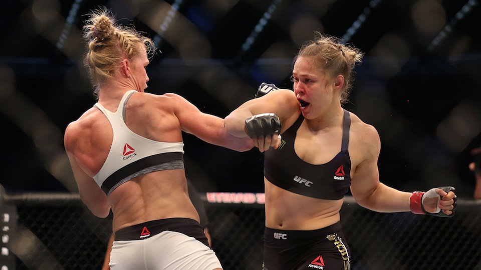 SInow's tweet image. Holly Holm upsets Ronda Rousey at UFC 193 on.si.com/1O9vf4f