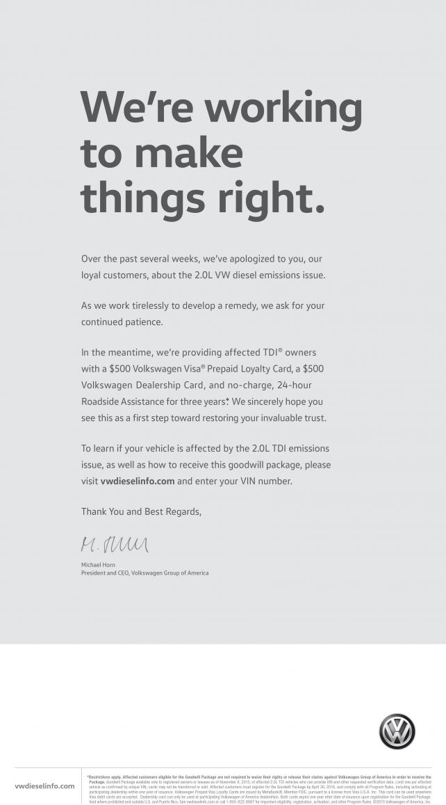 adage's tweet image. Volkswagen's New Ad: 'We're Working to Make Things Right' bit.ly/1kWjQe9