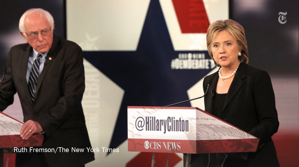 nytimes's tweet photo. Hillary Clinton was pummeled by rivals over her Wall Street ties and foreign policy record https://t.co/9RYdedVbDM https://t.co/WeQzrwpuun