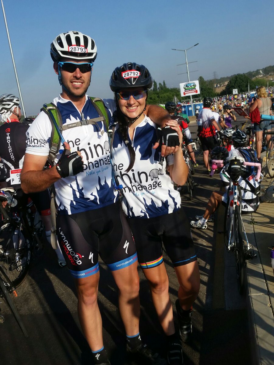 94.7km Cycle Challenge in Johannesburg starting now! Thanks to Herco and Linda for riding for The Rhino Orphanage!