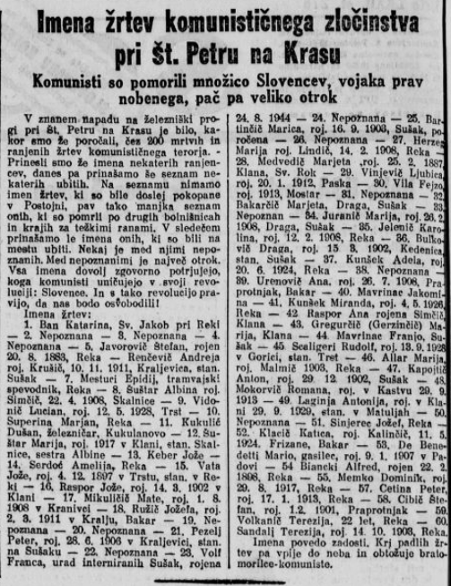 Miran7777's tweet photo. Seznam žrtev terorističnega napada rdečih džihadistov na potniški vlak pri Košani, 15.11.1944. https://t.co/d2PyKVRUdO