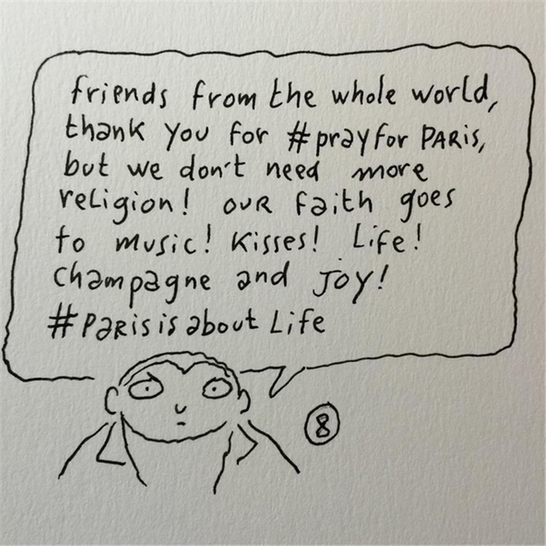 Europe1's tweet photo. Il est notre invité dans #cascad avec @DavidAbiker : les dessins de @joannsfar après les attentats de Paris: https://t.co/Z8O7DX0TDI