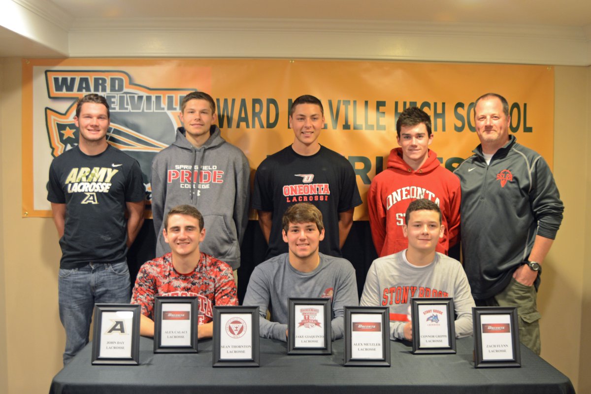 Joe_Lombardi's tweet photo. Here are the seven college-bound seniors from Ward Melville making their commitments official. @LacrosseWM #boyslax https://t.co/kzGnclefxL