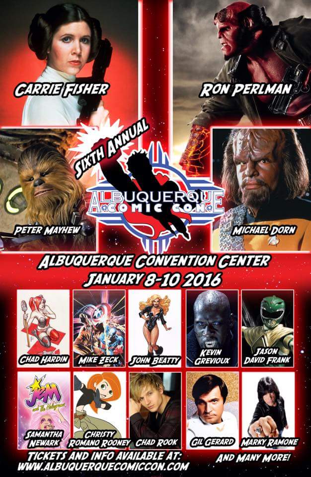 ABQComCon's tweet photo. Jan! VIP is selling fast!
#starwars #albuquerque @carrieffisher @RonPFanPage @jdfffn @MarkyRamone @TheWookieeRoars https://t.co/4FRlFNbr0v