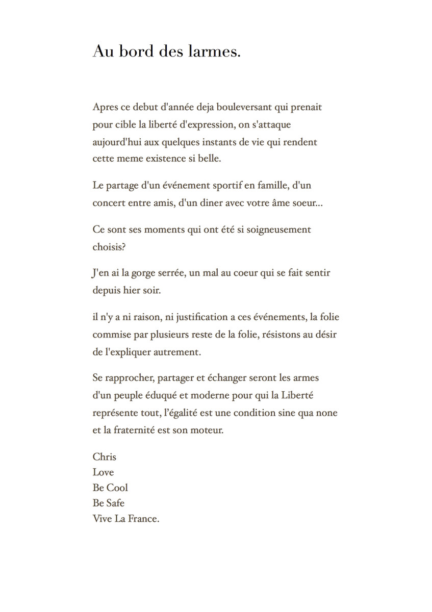 LeChrisMarques's tweet image. When in pain, write a love letter... 😔
#ParisAttacks #France #Dals #TF1