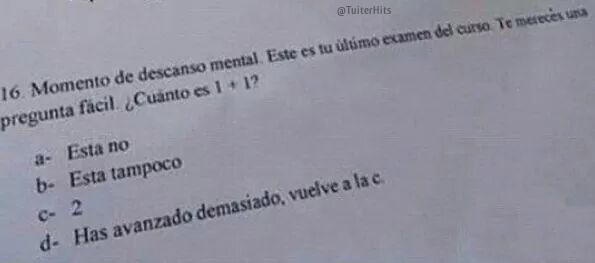 TuiterHits's tweet photo. Estaría bien algún día una pregunta de estas. https://t.co/oDszfBHD4w