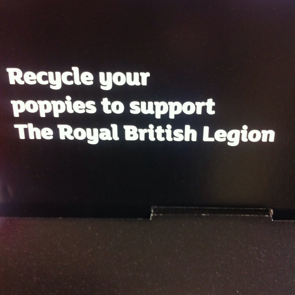 FalconarSt's tweet photo. Did you know you are able to recycle your poppy in Sainsburys Falconar St? #PoppyAppeal @PoppyLegion https://t.co/MYHq6hvFSa