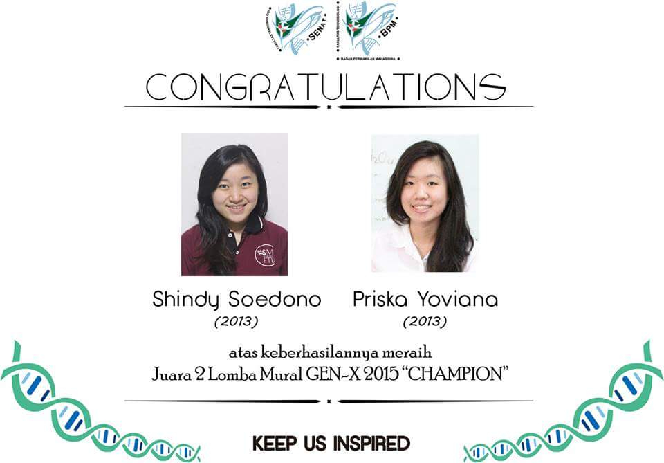 SMFTb's tweet photo. Selamat kepada Shindy dan Priska (2013) atas keberhasilannya meraih Juara 2 Lomba Mural GEN-X 2015 "CHAMPION" :) https://t.co/K26vkPZMSD