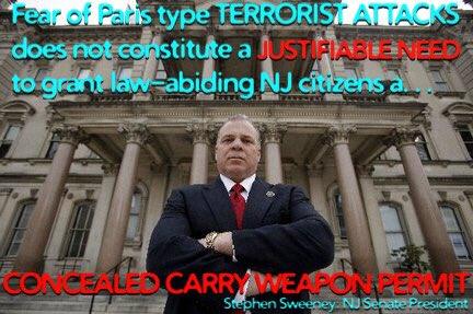 AA2ANJ's tweet photo. NJ citizens do not have a #2A right to protect their lives with a gun, but @NJSenatePres does 😡 #2A @NRA #CCinNJ https://t.co/3nPUKlZh3w