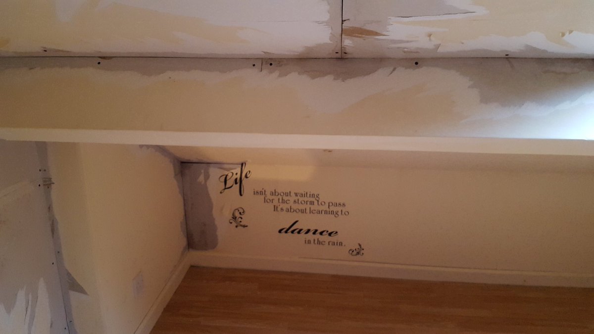 LisaPoole2014's tweet photo. Leaking roof. wall art says it all @BPoole25 https://t.co/k1K2F6Vbml