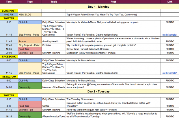 social media content calendar template