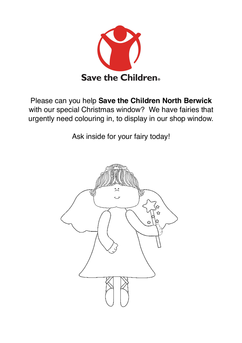 Can you help us with our Christmas window by colouring in a fairy? If so pop into the shop and grab one!