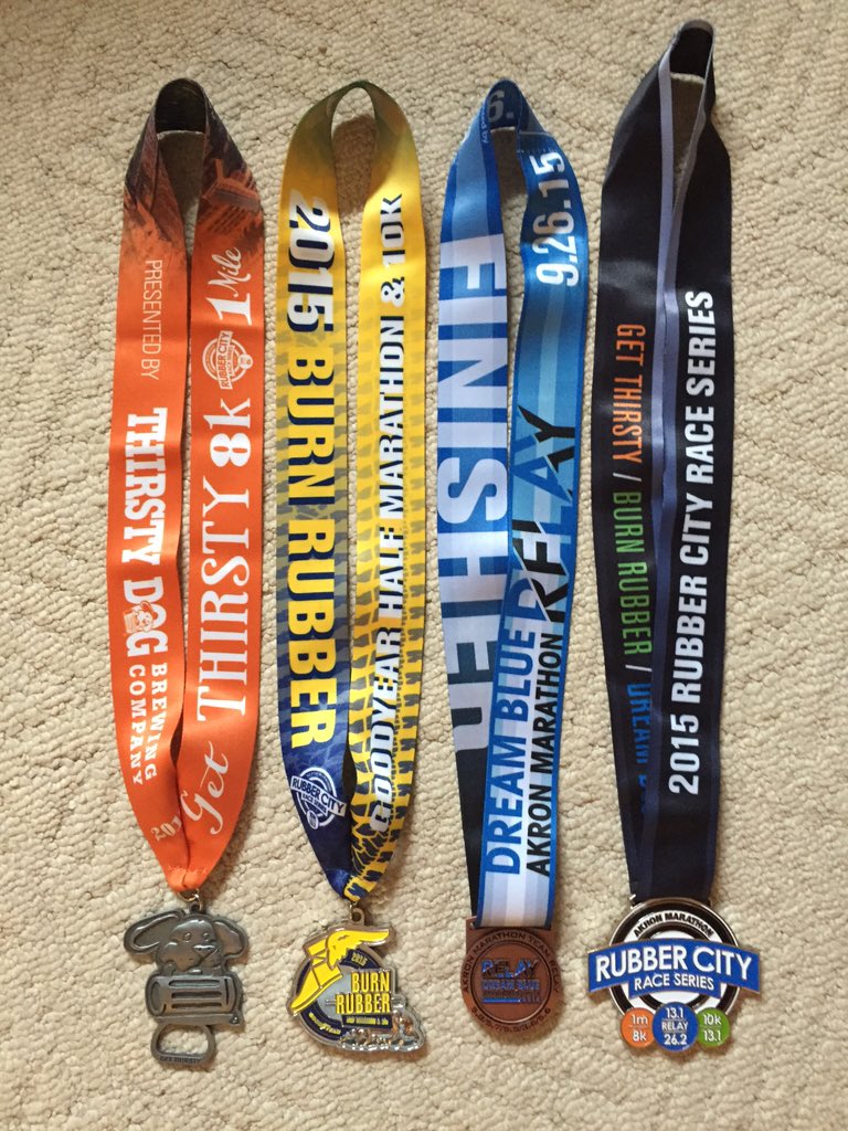CindyPritt's tweet photo. Rubber City Race Series completed! Quite a challenge to myself, but I accomplished it! #runakron #akronmarathon https://t.co/PpSg1HiKFT