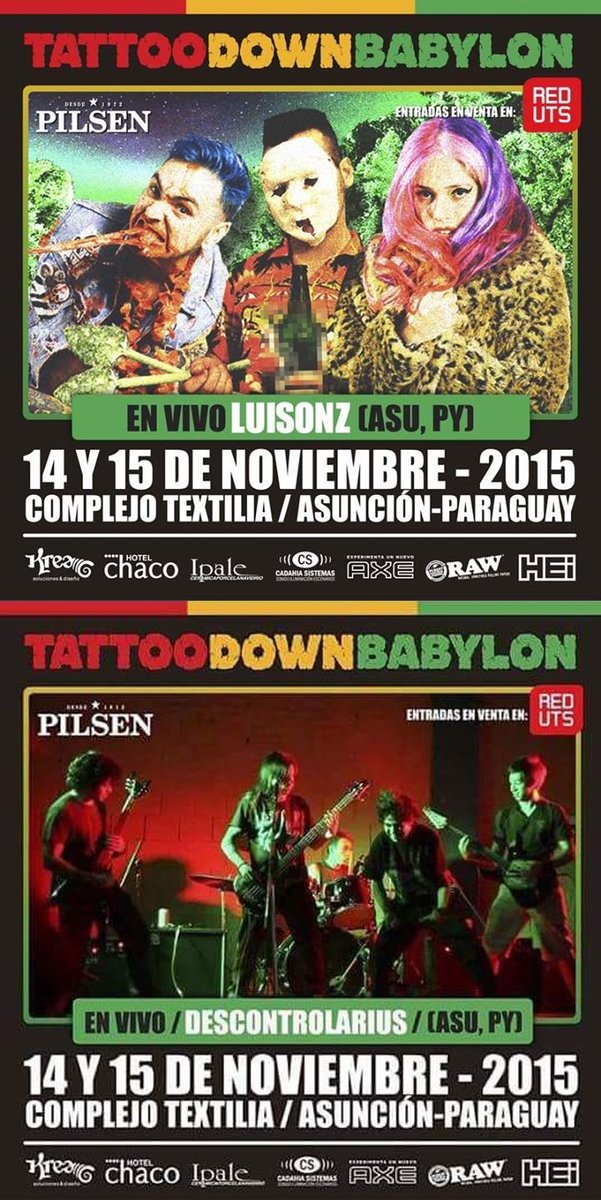 losLuisonz's tweet photo. Hoy las 2 bandas más top de Asunción en el evento más top de tatts de america! Luisonz y Descontrolarius #TDB2015! https://t.co/fnEahFCjN3