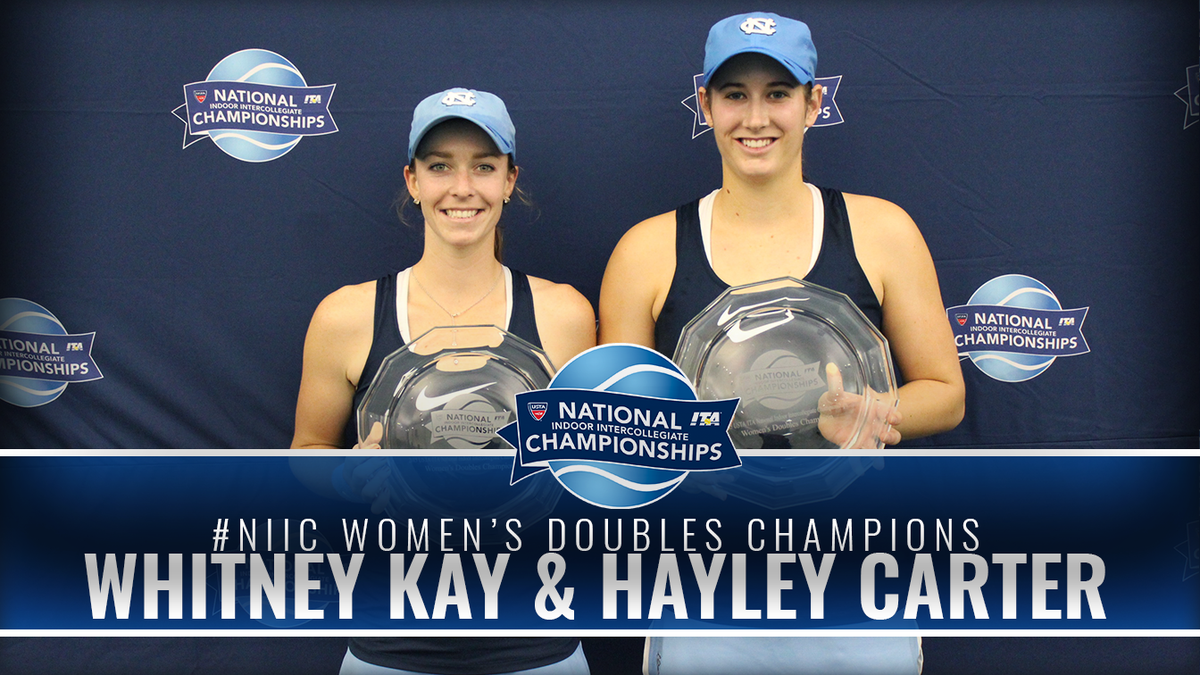 ITA_Tennis's tweet photo. Whitney Kay &amp; Hayley Carter (@UNC_wtennis) team up to claim the 2015 #NIIC doubles title! 

#NationalChamps 🏆🏆 https://t.co/Xt8L42dJj1