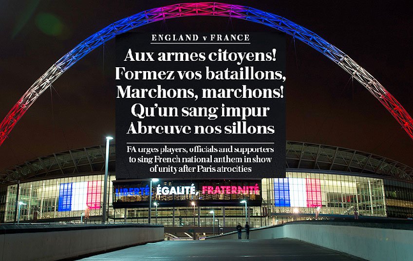 TeleFootball's tweet photo. England players plan to honour Paris victims at Wembley https://t.co/mZxjkcNdsg #ParisAttacks https://t.co/IEXN2S42BJ