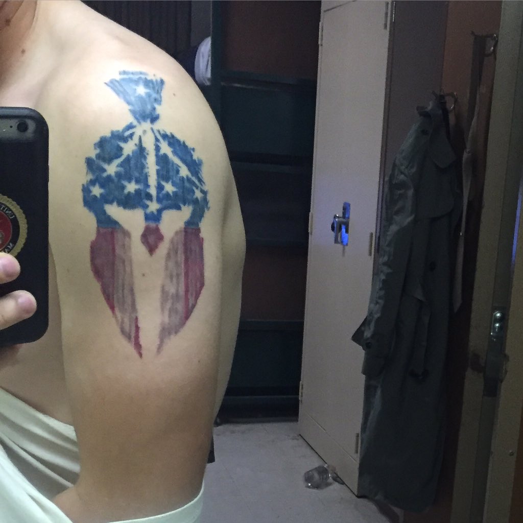 spartan helmet american flag tattoo