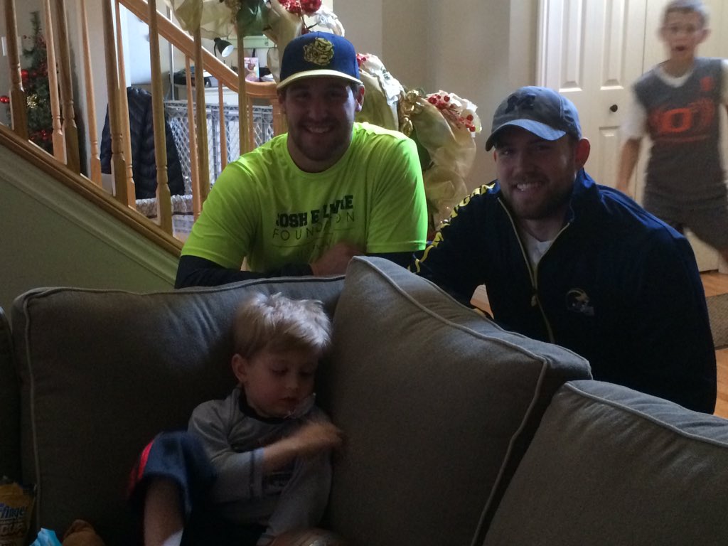 tamcarr21's tweet photo. Michigan captains Joe Kerridge and Joe Bolden came by to give chad yesterday's game ball. Go Blue! #chadtough https://t.co/bFSJmaKfHw