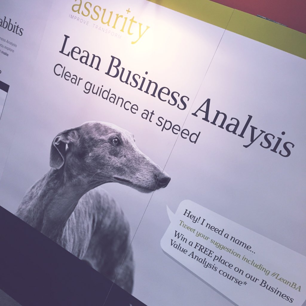 AssurityNZ's tweet photo. Our dog needs a name! Visit our stand to gather the requirements and be in to win! #BADevDay #leanBA https://t.co/jaLuitmSFw