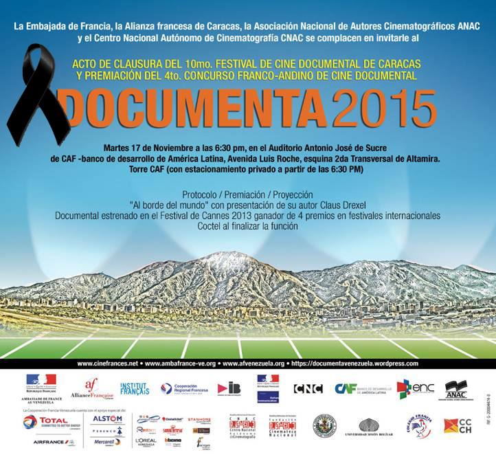 GranAngulaRedes's tweet photo. Mañana es la clausura del Festival #Documenta2015 | Auditorio de la Torre CAF #Caracas 6.30 pm @cinefrances https://t.co/OToP7WoUgC