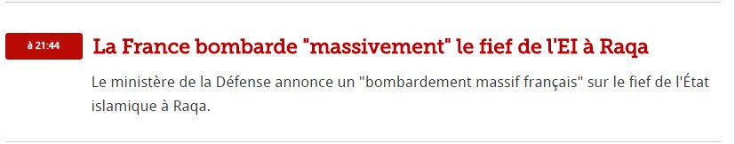 🔴 ALERTE - L'armée française bombarde l'EI à #Raqqa bit.ly/1Su639u #ParisAttacks