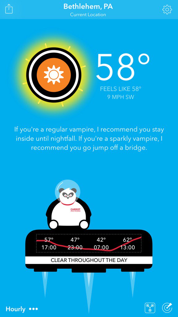 ejschenck's tweet image. CARROT Weather sent some sun my way. #SparklyVampire @CARROT_app  itunes.apple.com/app/id96139057…