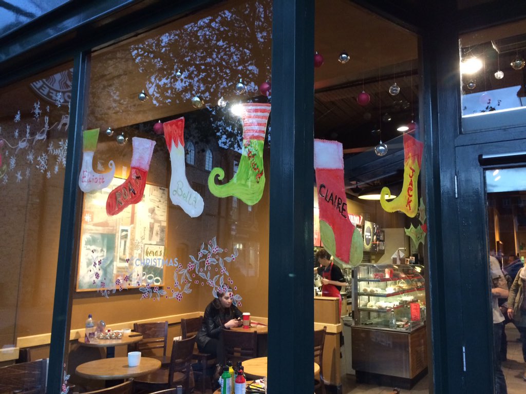 StarbucksBSE's tweet photo. Come and check out our new Windows ready for the festive season! Painted for us by @DaisyMayBodewes https://t.co/YKMxxCjWxK