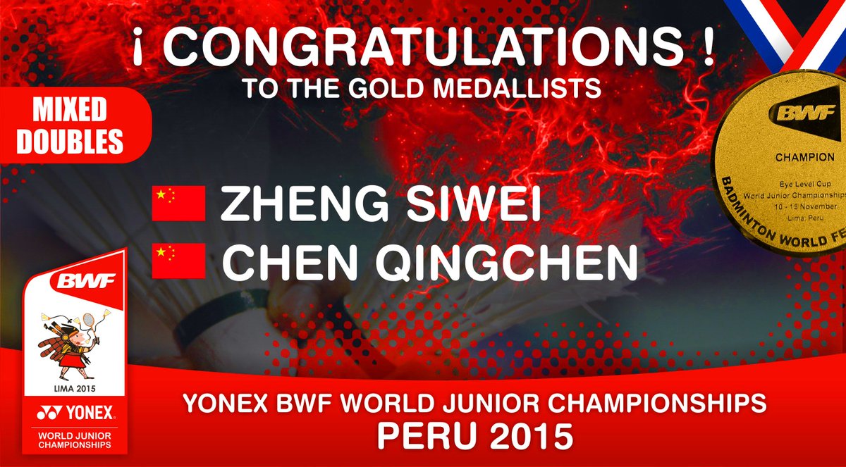LimaBwf's tweet photo. #BWFLIMA2015 FINAL MIXED DOUBLES
Zheng Siwei-Chen Quingchen (CHN) vs He Jiting-Du Yue (CHN) 21-19 21-8
#EyeLevelCup https://t.co/FWxwQ1q5kY