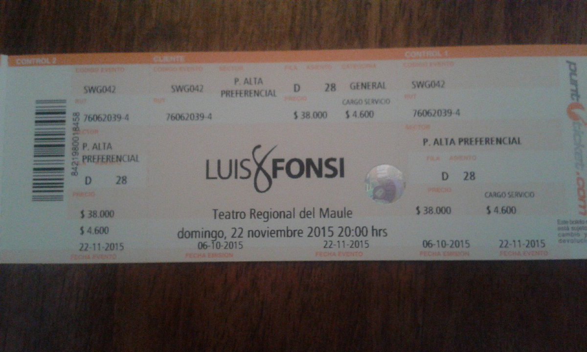 Conny_Acuna's tweet photo. Por fin la entrada en mis manos, queda una semana 😍😍😍 @LuisFonsi #SomosUno #Talca #TeatroRegional https://t.co/fvxGPCmzGc
