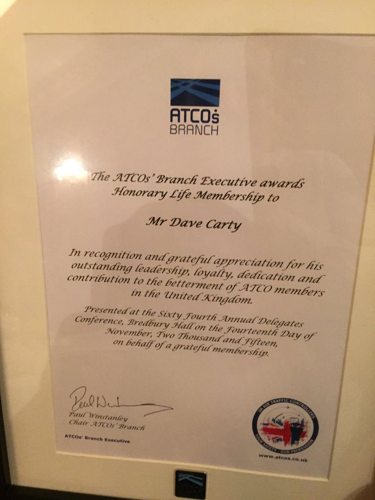 ATCOsBranch's tweet photo. .@ATCOsBranch  lifetime honorary membership award given at this years ADC to Dave Carty. Congratulations! https://t.co/IJVqXBKTmJ