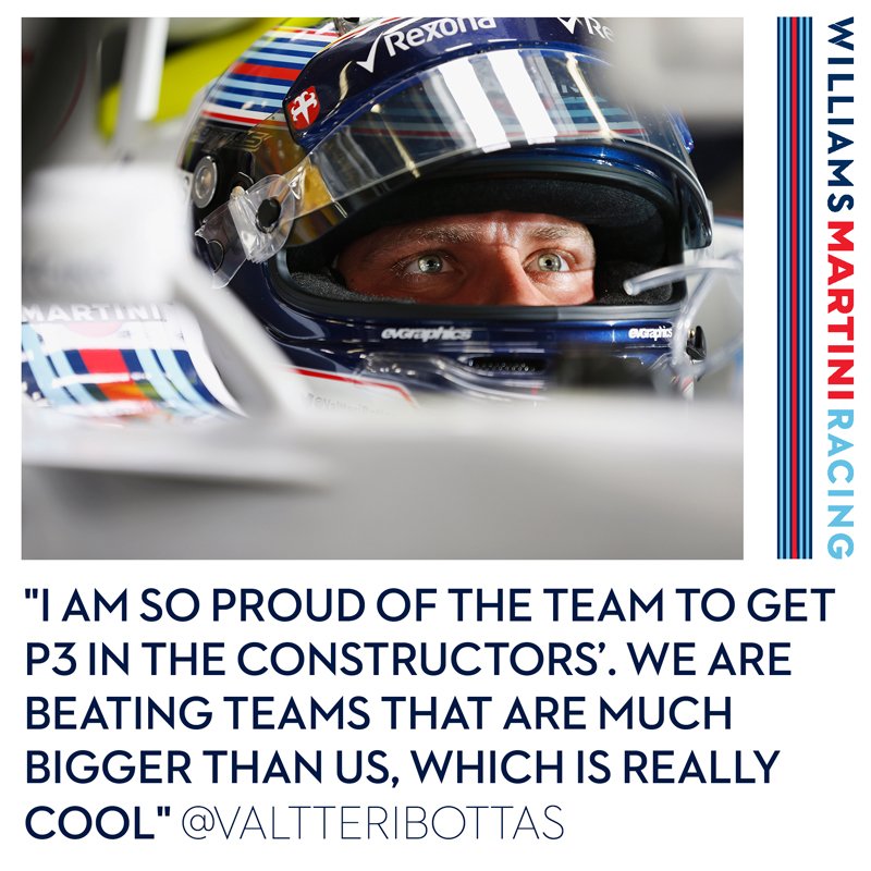 .<a href="/ValtteriBottas/">Valtteri Bottas</a> on confirmation that <a href="/williamsf1/"></a> will retain 3rd in the constructors' championship #BrazilGP