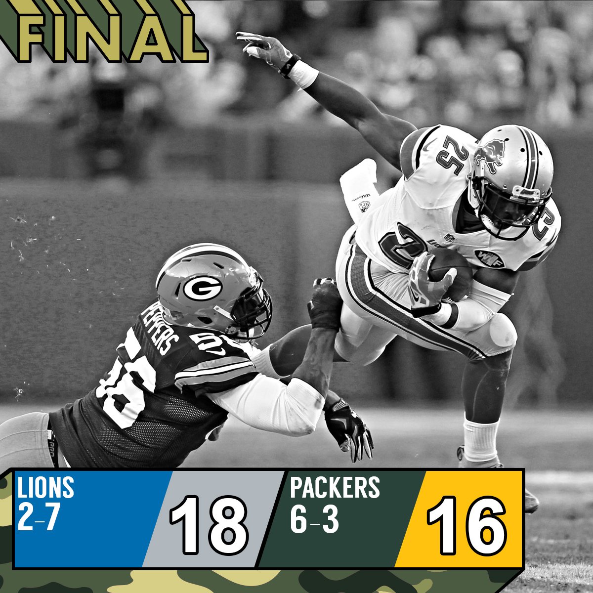 NFL's tweet photo. FINAL: The streak is over. Lions win in Green Bay! #DETvsGB https://t.co/43qho14q3m