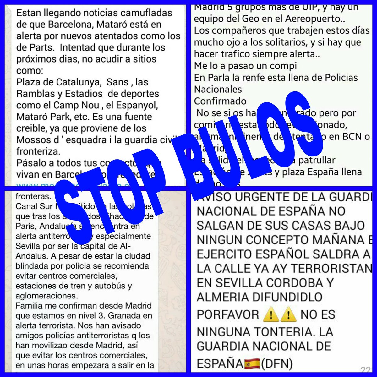 POR FAVOR, no creas ni difundas informaciones de fuentes no oficiales. Calma y serenidad. #STOPbulos