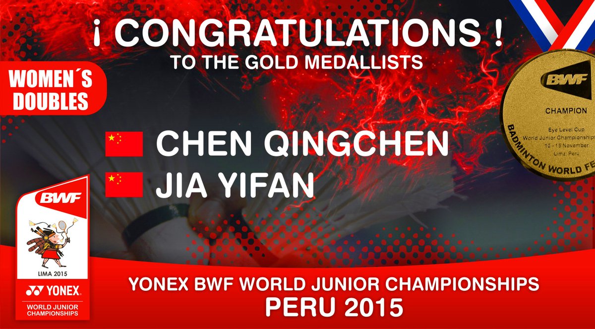 LimaBwf's tweet photo. #BWFLIMA2015 FINAL WOMEN’S DOUBLES
Chen Qingchen – Jia Yifan (CHN) vs. Du Yue – Li Yinhui (CHN) 21-18 13-21 21-11 https://t.co/hCWSBQrEnL