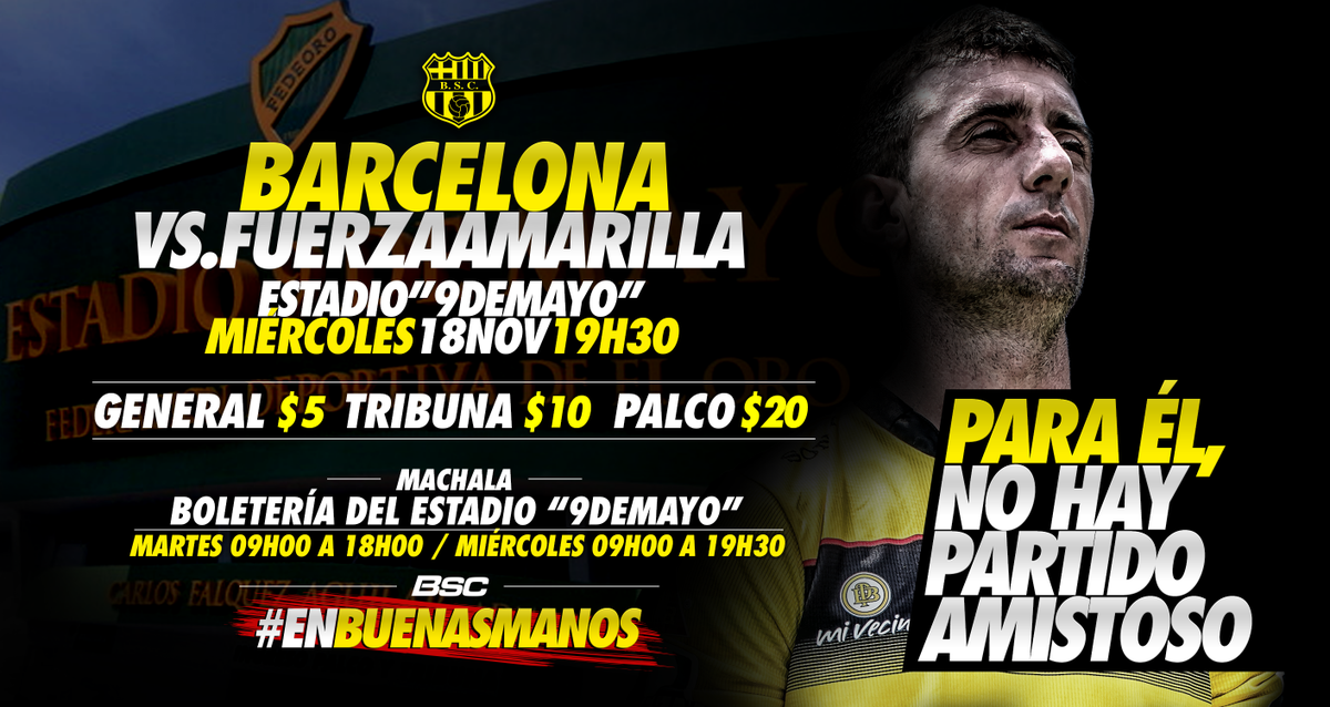 BarcelonaSC's tweet photo. Este miércoles #MachalaEsAmarillo. Damián Díaz y sus compañeros van por su segunda victoria ante Fuerza Amarilla. https://t.co/jeTlLnMtja