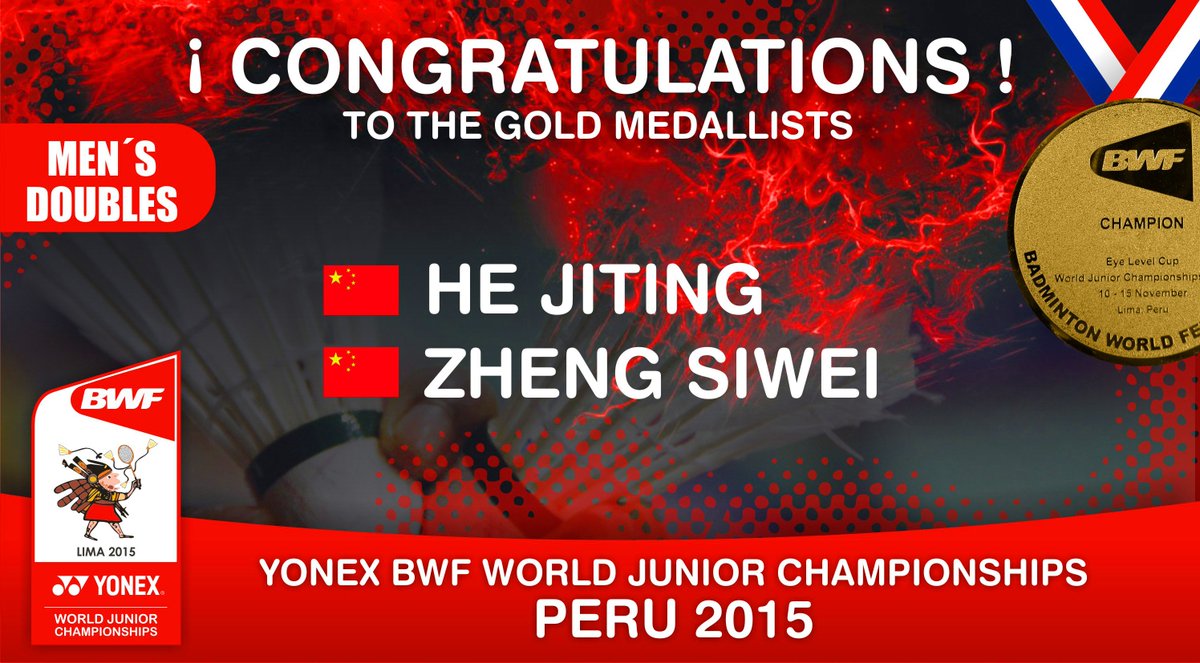 LimaBwf's tweet photo. #BWFLIMA2015 FINAL MEN’S DOUBLES
He Jiting - Zheng Siwei (CHN) vs. Joel Eipe - Frederik Søgaard M. (DEN) 21-14 21-16 https://t.co/EyGPycI6Cc