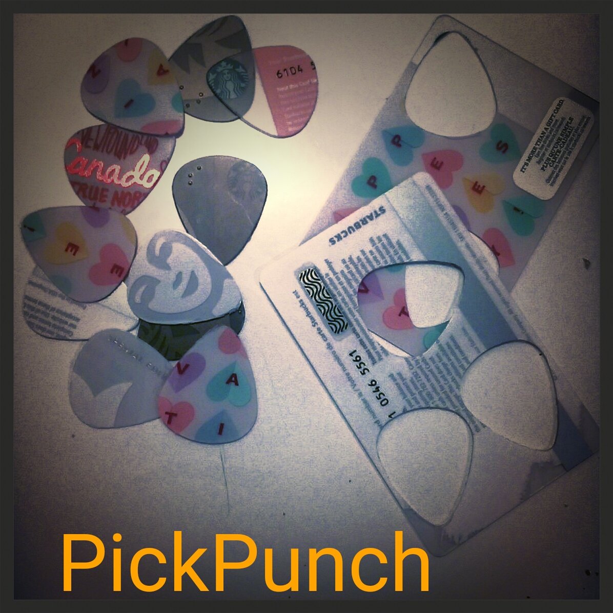 JDDresner's tweet photo. Making #GuitarPicks out of @Starbucks gift cards! #PickPunch #CoffeeLovers https://t.co/yWRiQkWCeW
