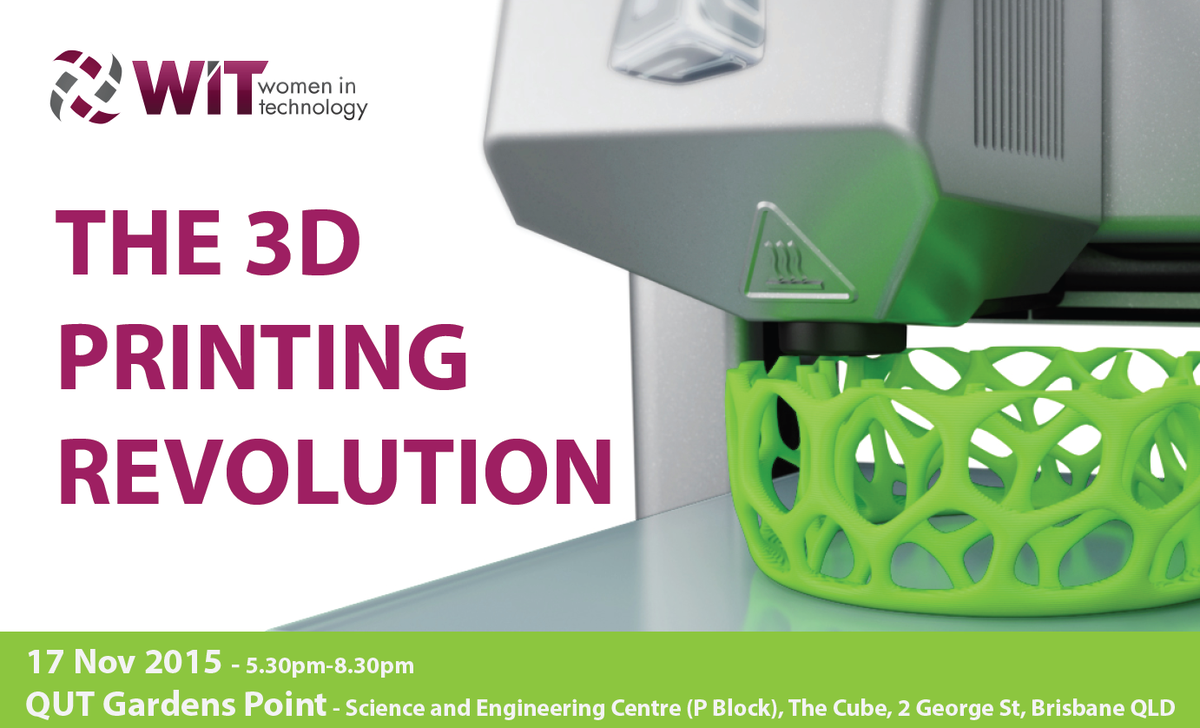 mathildesselle's tweet image. Heading to @QUTSciEng to MC and present at the @witqld #3dprinting revolution, we are kicking off in an hour #3dwit