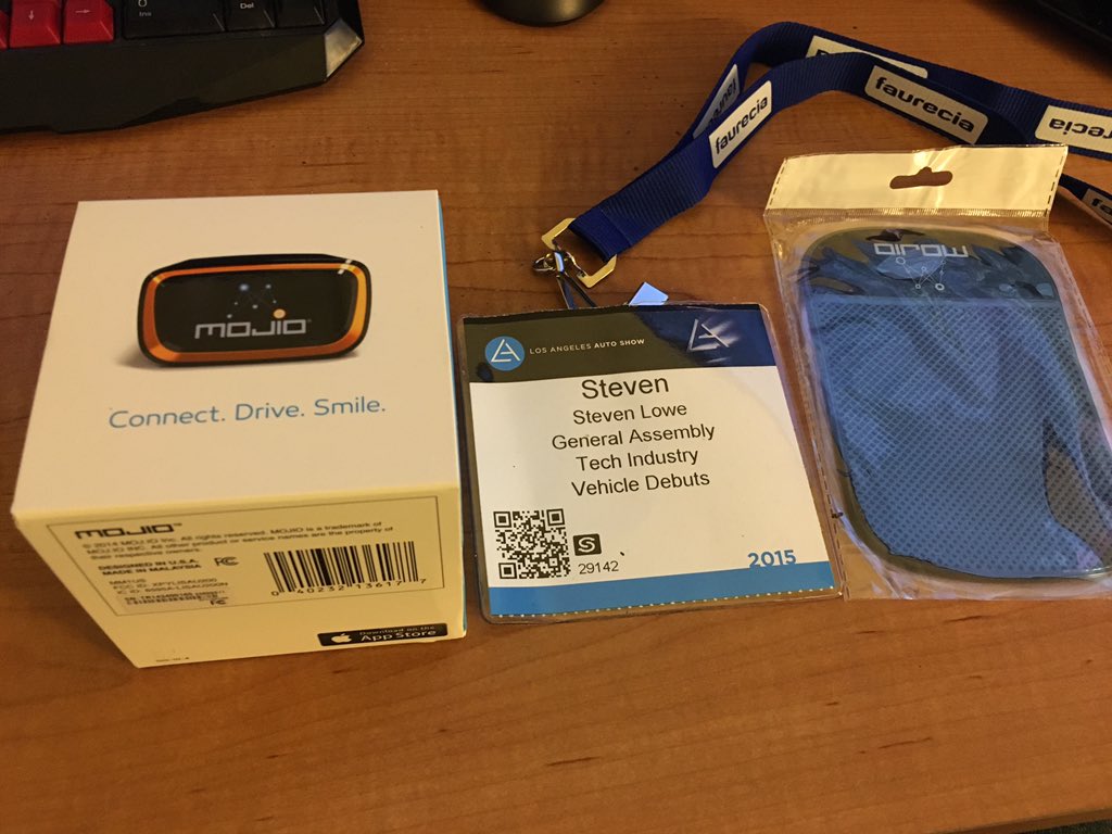 StevenLoweUX's tweet photo. AT&amp;T Connected Car App Hackathon swag! $150 Mojio OBD device to connect your phone to your car. https://t.co/qVFx9WP2Za