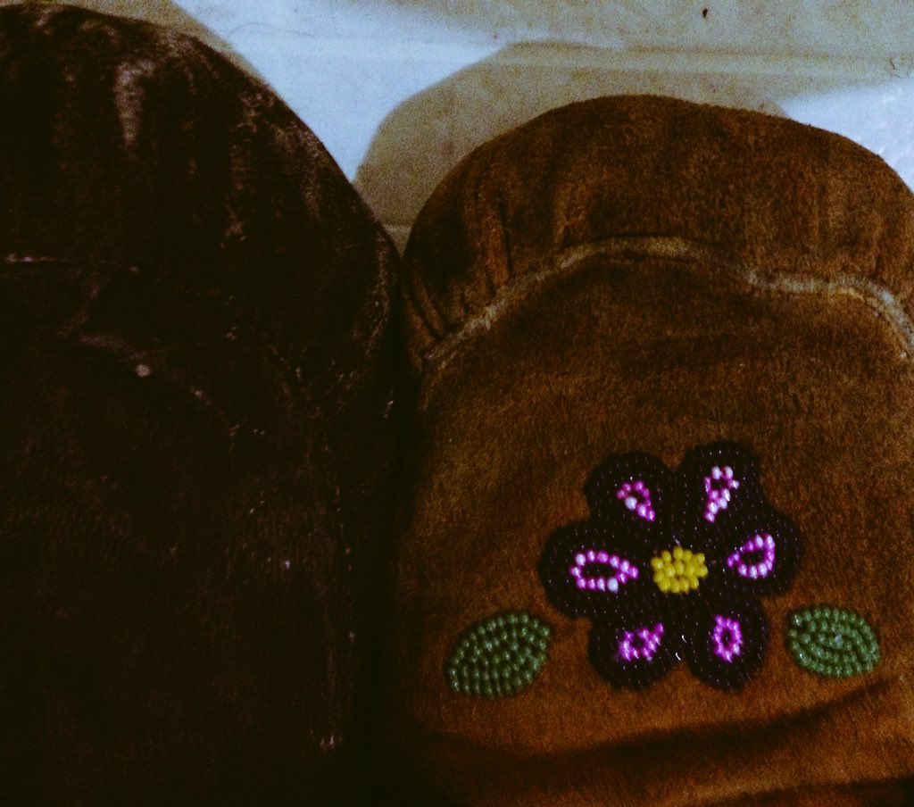 B2Jamie's tweet photo. I wore 2 pairs for #RYM2015 & had warm feet all day! Sealskin with beaded moose & mink underneath #RockYourMocs https://t.co/GHJXfNW3ax