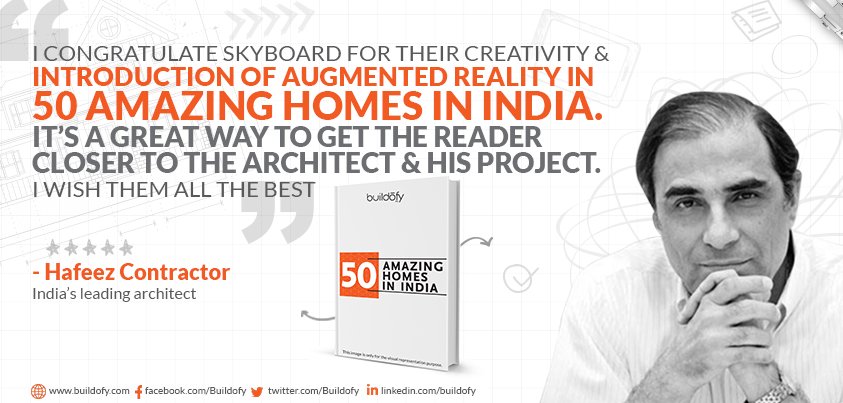 Buildofy's tweet image. Delighted to receive a testimonial from #HafeezContractor for #50AmazingHomesInIndia. Launching on 26th Nov.