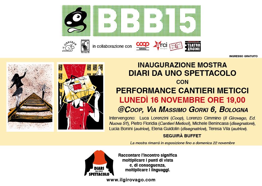 ilgirovagolibri's tweet photo. Oggi alle 19.00 #diaridaunospettacolo 2015 a @BilBOlbul2014. #BBB!% #BBBOFF @CucinaCrudele @CMeticci @ITCTeatro https://t.co/JnY5vrTN0O