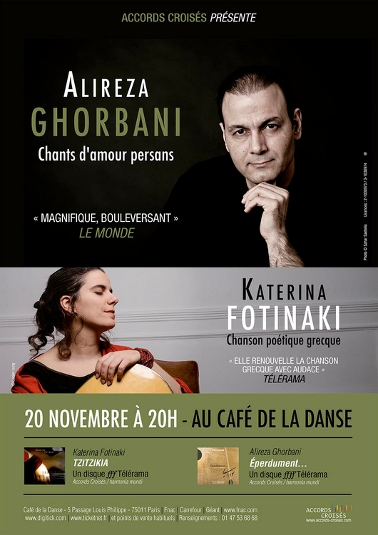 Katerina Fotinaki (Grèce) et Ali Reza Ghorbani (Iran) au Café de la Danse le 20 novembre 20h bit.ly/1kA4H2C
