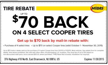 MidasEB's tweet image. $70 back on purchase of 4 select Cooper Tires only at Midas of East Brunswick.  Visit us or call 732 238 2000 .