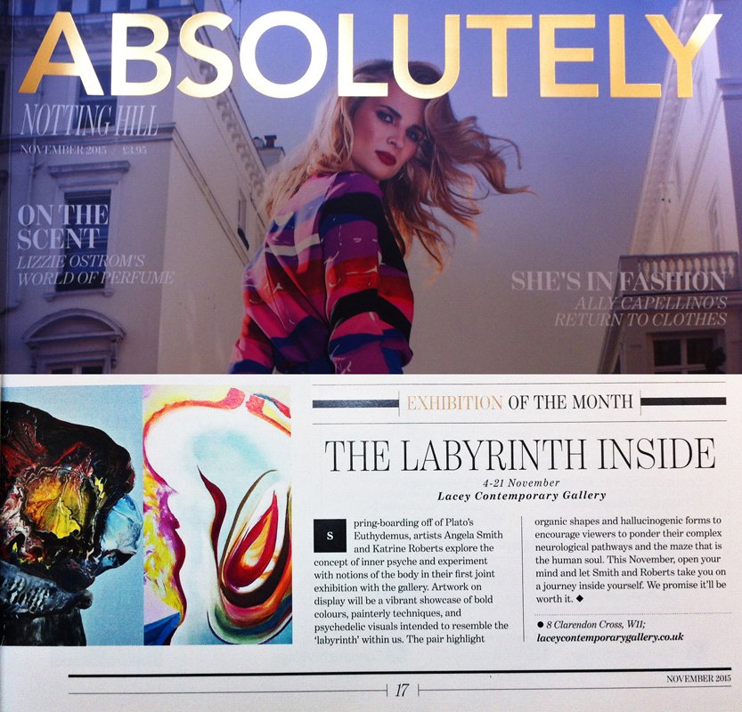 angelasmithart's tweet photo. Big thanks 2 @Absolutely_mags 4 making our show Exhibition of the Month  @KatrineRoberts @LaceyContemp #NottingHill https://t.co/9Be6YBINN1