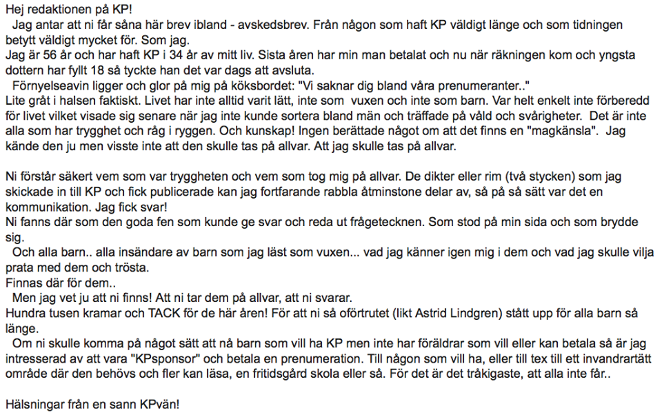 Kp_lukas's tweet photo. Fint brev till redaktionen, med en bra idé: Bli KPsponsor. https://t.co/HqOLVjmepd https://t.co/DncJauhPyr