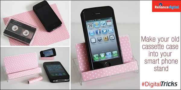 RelianceDigital's tweet photo. Here's is a #DigitalTrick to make a cassette case into a phone stand! Do you know any other tricks? https://t.co/kLbDGiEhs3