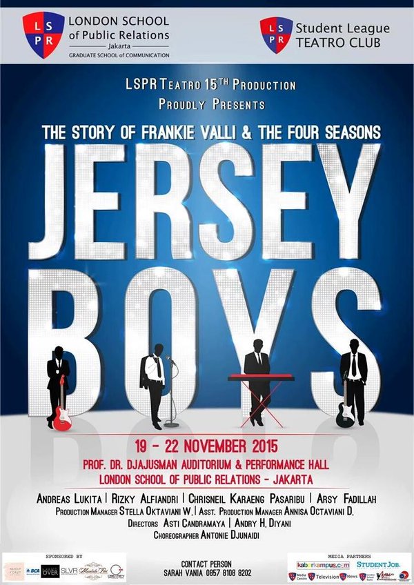 TODAY! <a href="/LSPR_Teatro/">LSPR Teatro</a> proudly presents JERSEY BOYS at Auditorium Campus B LSPR.
CP: Sarah Vania 085781088202