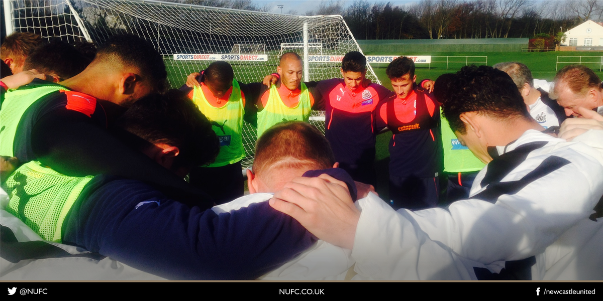 NUFC's tweet photo. PHOTO: #NUFC players and staff held a minute's silence in memory of those who lost their lives in Paris on Friday. https://t.co/1c8Uix1vrL