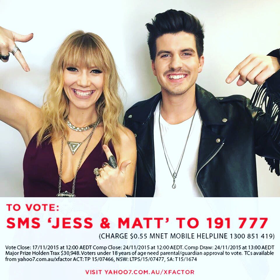 GuySebastian's tweet photo. The @thexfactor_au grand final is so close and @JessAndMatt deserve to be there! Please vote vote vote! #inforthewin https://t.co/7448k7qtOi